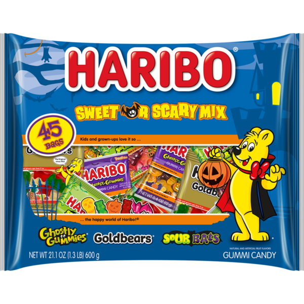 HARIBO Sweet or Scary Gummies Halloween Candy Mix with Gummy Bears, 45 Count